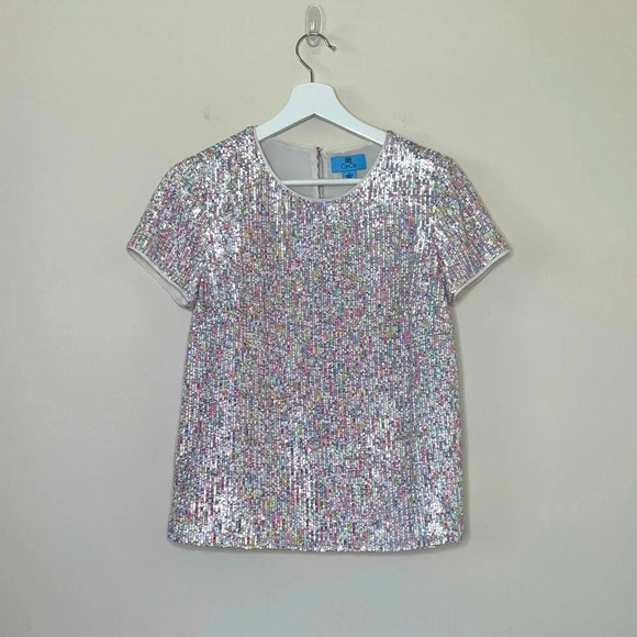 CeCe Allover Sequin Short Sleeve Top - Picture 2 of 10